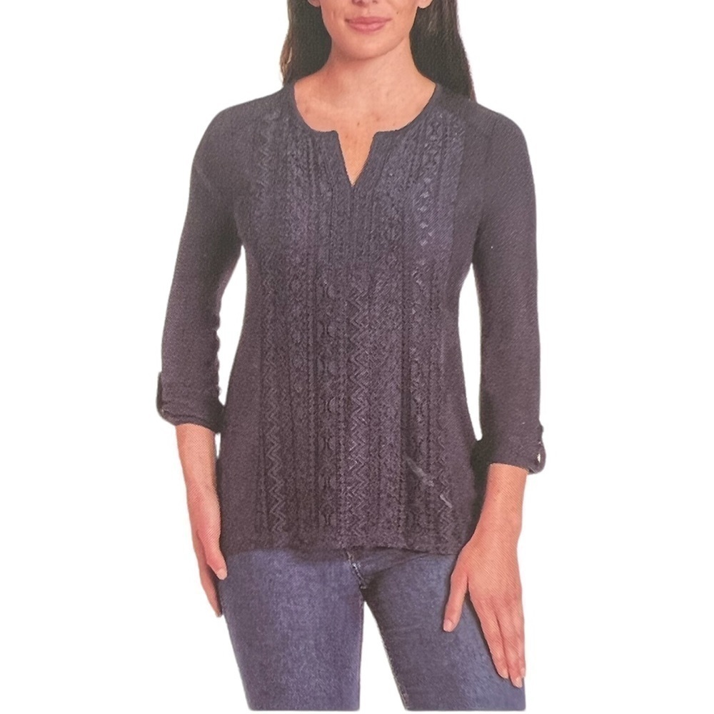 RBX indigo blue lace overlay 3/4 Length sleeve top new with tags size small